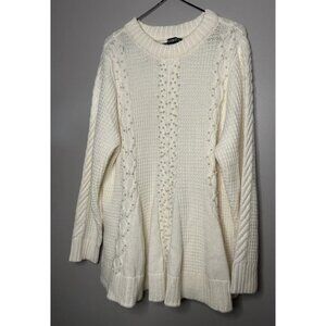 Roamans Womens Chunky Knit Tunic Sweater Crew Neck Swing 18/20 1X  Ivory Pearls